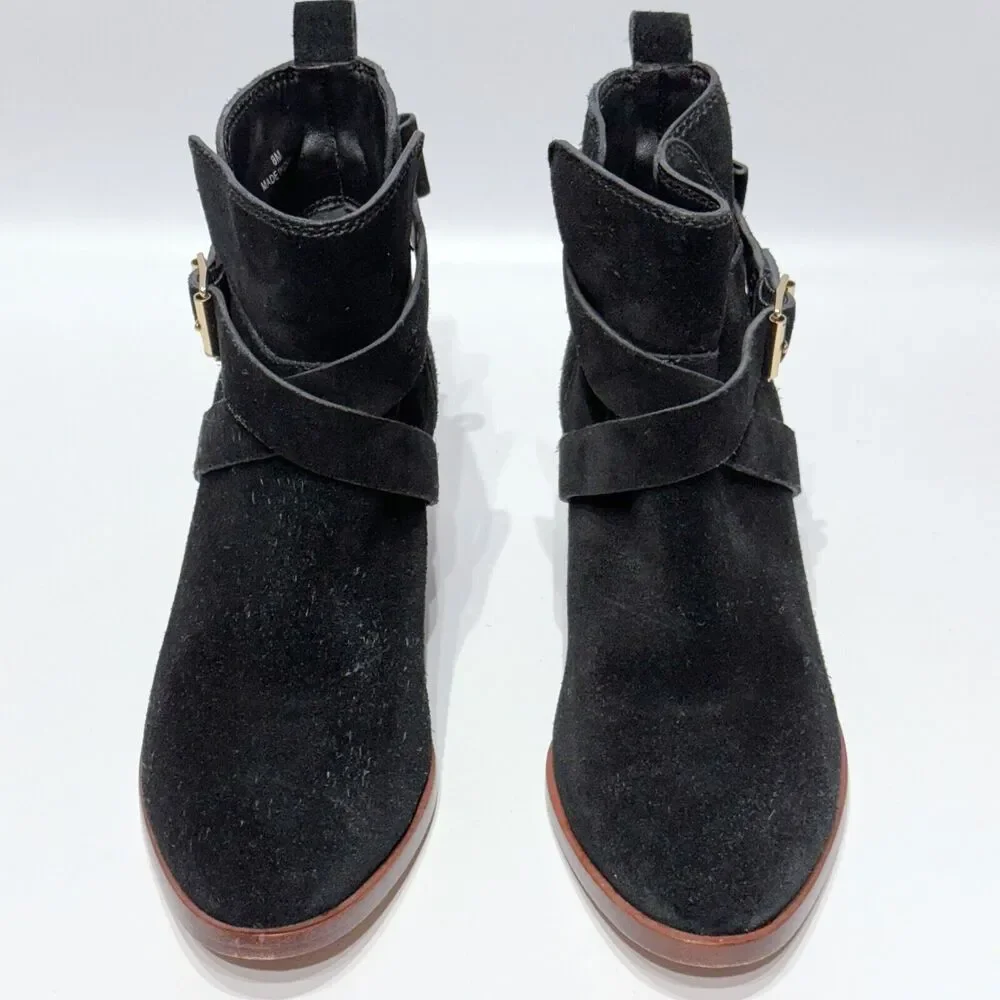 Kate Spade Polly Black Suede Buckle Strap Ankle Booties Boots Women’s Size 8M